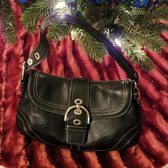 Vtg Coach F10910 MEDIUM Soho Hobo Y2K Black Leather Shoulder Bag Silver Buckle - Picture 1 of 15
